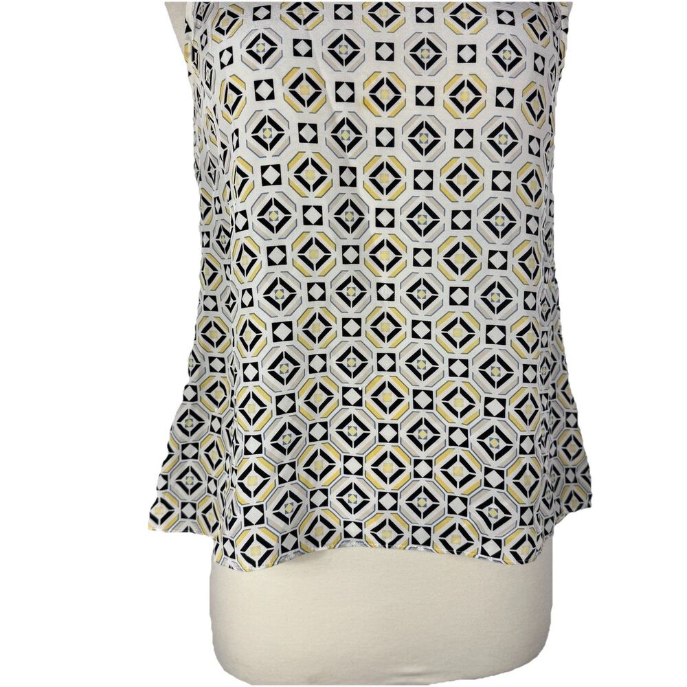 Silk Tank XS Sleeveless To Geometric White Yellow Black Artsy Resort Work Luxury - Picture 4 of 9
